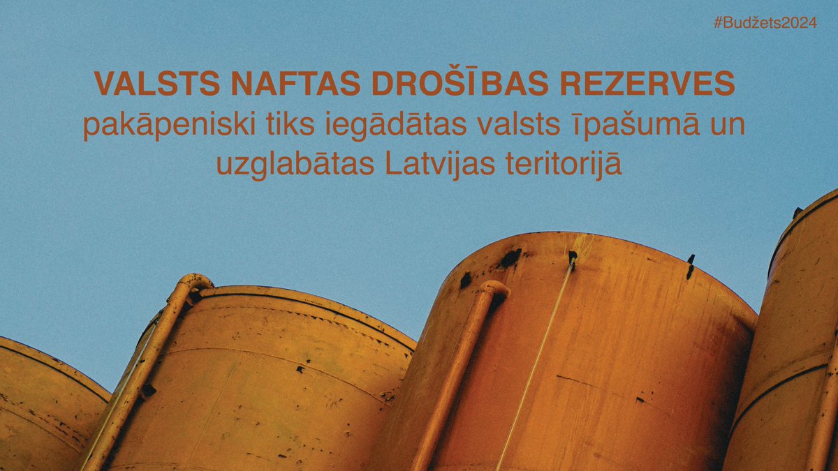 Saeima, izskatot ar #Budžets2024 saistītos likumprojektus, pieņēma lēmumu no nākamā gada pakāpeniski sākt iegādāties naftas produktu rezerves valsts īpašumā un uzglabāt tās tikai Latvijas teritorijā: em.gov.lv/lv/jaunums/val… <a href="/Possessor_govlv/">Publisko aktīvu pārvaldītājs Possessor</a> <a href="/ViktorsValainis/">Viktors Valainis</a> <a href="/BBirojs/">Būvniecības valsts kontroles birojs</a>