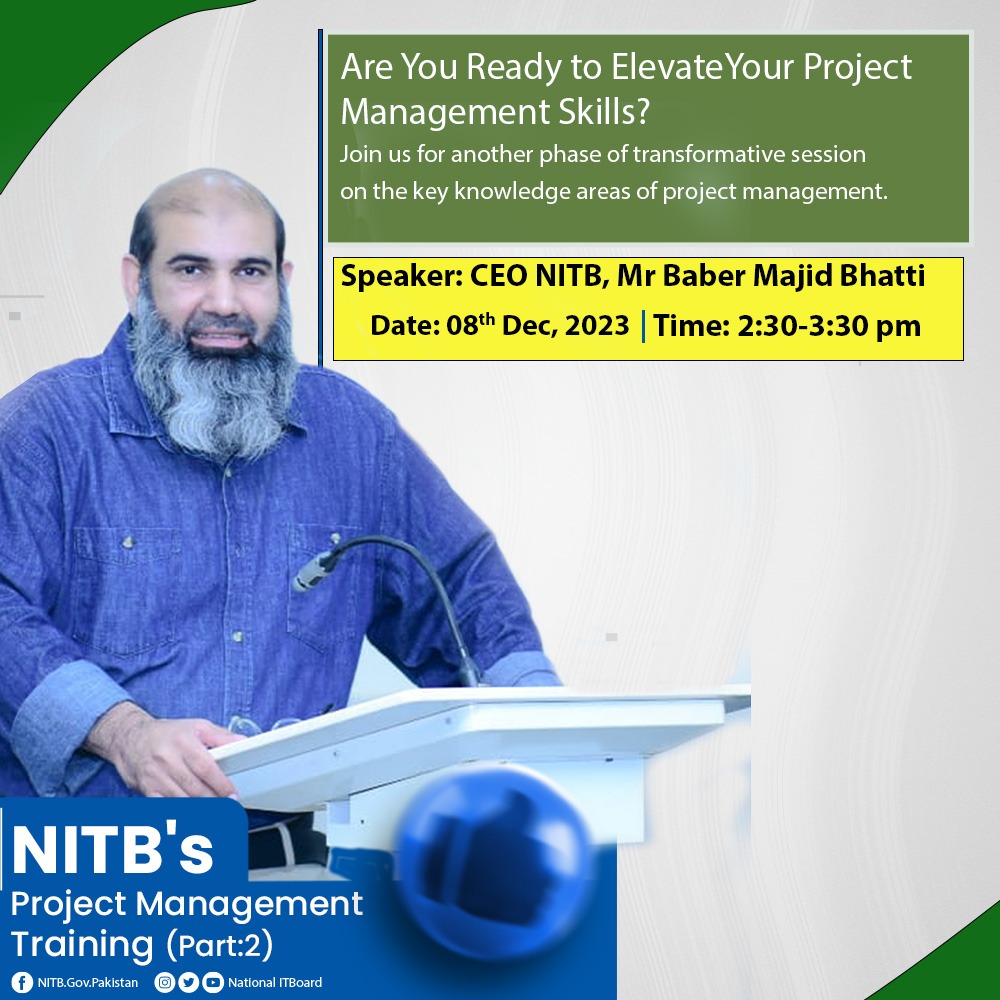 Level up your project management skills with another transformative training, led by the expertise of NITB's esteemed CEO. Discover the secrets of project success and embark on a journey of professional growth. Join us on Friday, Dec 8th from 2:30 PM - 3:30 PM 📍NITB Auditorium