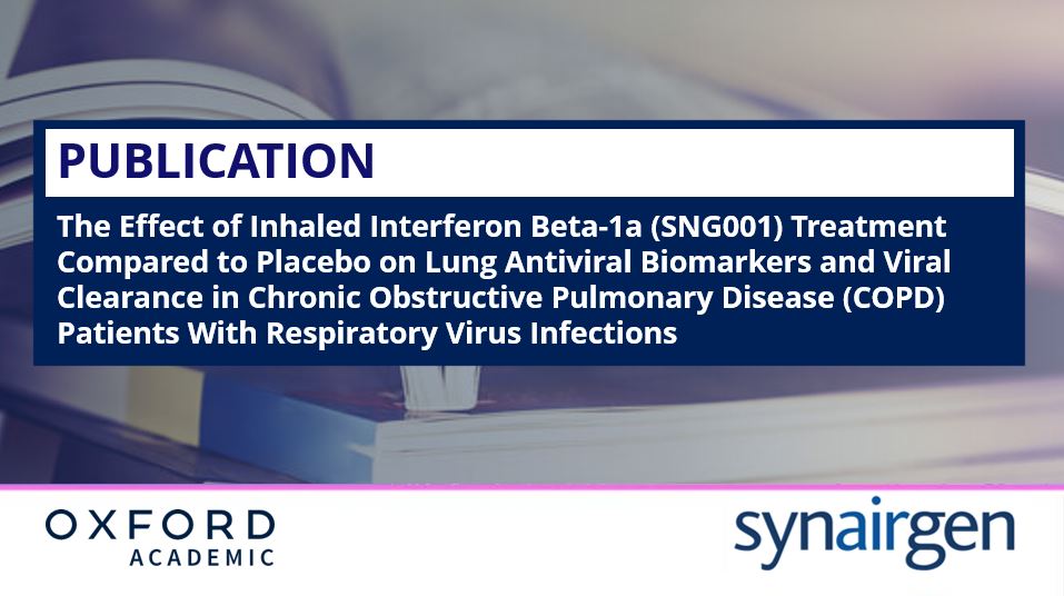 Synairgen (@synairgenplc) on Twitter photo For #Media #Investors 
Data from our SG015 randomised, placebo-controlled Phase 2 clinical study in COPD patients, have been published in the Oxford Academic Journal’s Open Forum Infectious Diseases. 
academic.oup.com/ofid/article/1…
#Publication #SNG For #Media #Investors 
Data from our SG015 randomised, placebo-controlled Phase 2 clinical study in COPD patients, have been published in the Oxford Academic Journal’s Open Forum Infectious Diseases. 
academic.oup.com/ofid/article/1…
#Publication #SNG