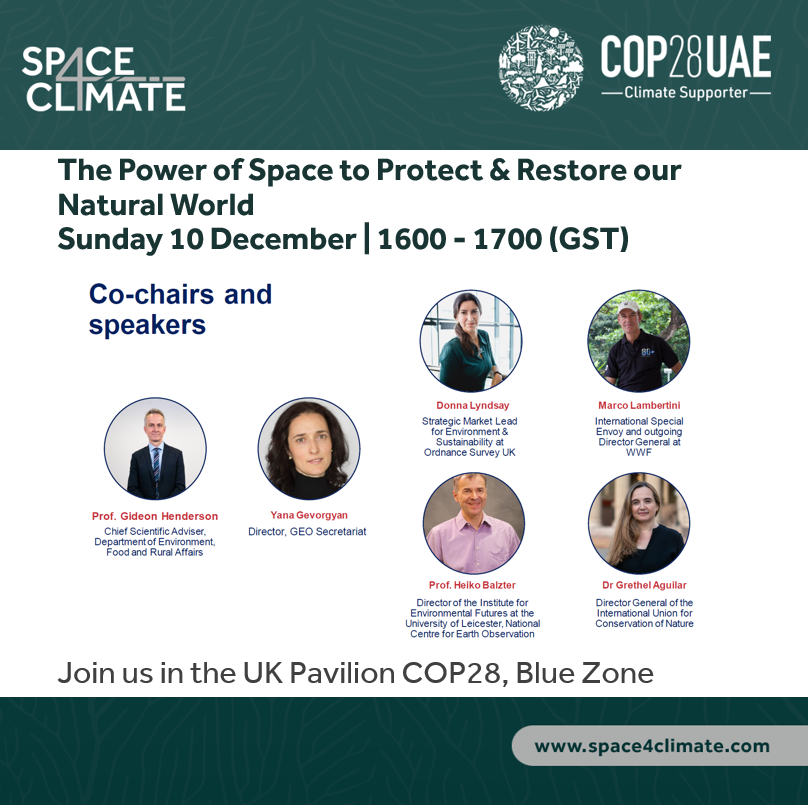 Have you ever wondered how satellites, orbiting at remarkable speeds hundreds of kilometers above us, play a key role in global efforts to preserve &amp; restore nature?🛰️

Join us as we examine #EarthObservation's vital role in protecting our planet🌱
🗓️10 Dec 🕓16:00 📍UK Pavilion