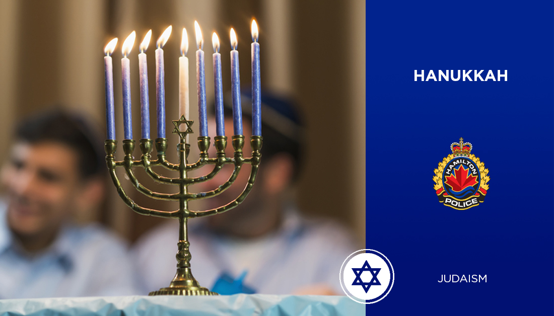 HamiltonPolice's tweet photo. May the Jewish community have a wonderful celebration of Hanukkah over the next eight days. Hanukkah Sameach! 
#HamOnt https://t.co/YlZmMnDicr
