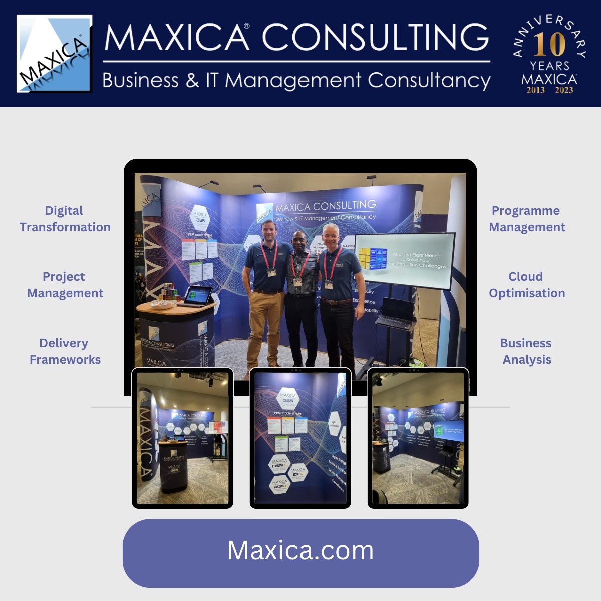 MaxicaConsult's tweet image. We had a fantastic time discussing the challenges, innovations, and opportunities in #highereducation at the #UCISA-PCMG23 conference last week. Proud to be part of Maxica Consulting, supporting the sector during this critical time. #education #innovation #leadership
