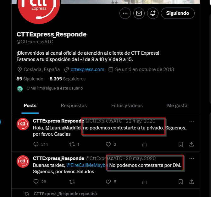Guille_615's tweet photo. ¿Qué atención tiene @CTTExpressES ? Intentas ponerte en contacto mediante su web y no contestan, les llamas y el número no existe. Lo intento por twitter y me encuentro esta sorpresa.... Bochornoso.... https://t.co/u8L2yvOeQt