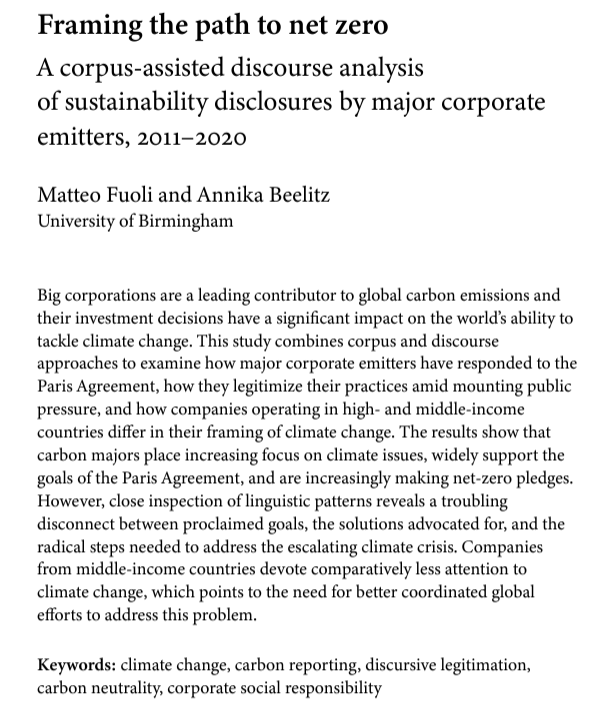 IJCL (@ijcl_journal) on Twitter photo New CADS study by <a href="/MatteoFuoli/">Matteo Fuoli</a> and <a href="/AnnikaBeelitz/">Dr. Annika Beelitz</a> examines big corporations' response to the Paris Agreement and their framing of climate change, highlighting a disconnect between their proclaimed goals and the radical steps needed to address the crisis.
jbe-platform.com/content/journa… New CADS study by <a href="/MatteoFuoli/">Matteo Fuoli</a> and <a href="/AnnikaBeelitz/">Dr. Annika Beelitz</a> examines big corporations' response to the Paris Agreement and their framing of climate change, highlighting a disconnect between their proclaimed goals and the radical steps needed to address the crisis.
jbe-platform.com/content/journa…