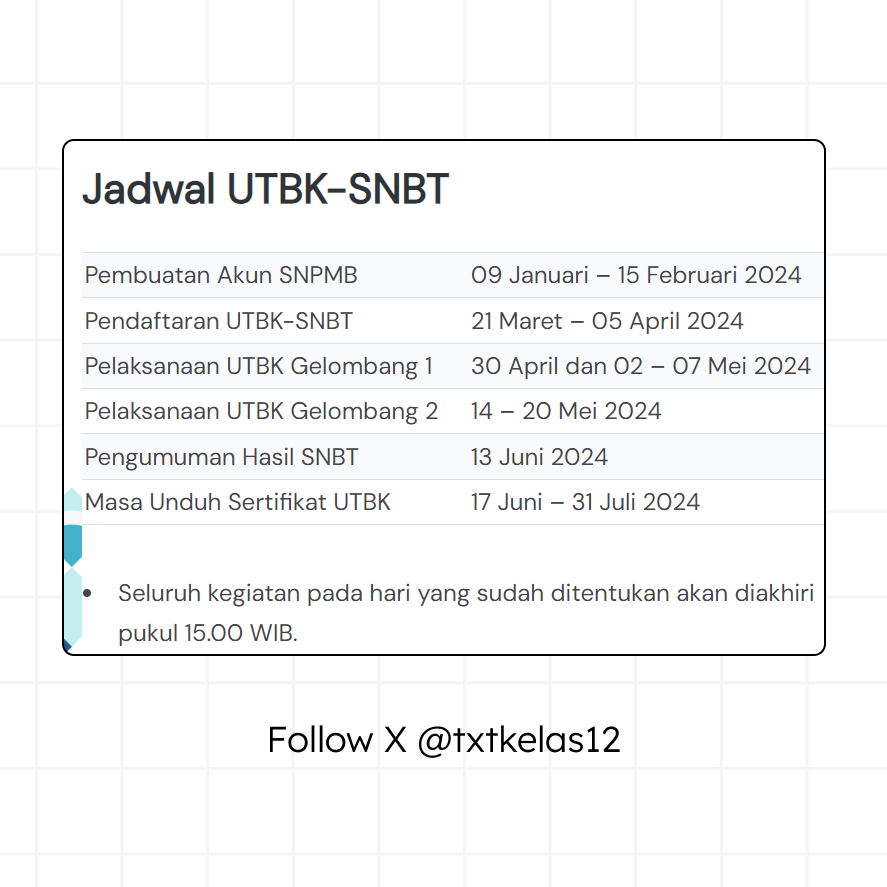 studytwtfess's tweet photo. Udah resmi nih, Jadwal SNBP dan SNBT 2024. Siap berjuang demi masa depankuhh...

😭Kelas 12, masih semangat atau udah lelah dg tugas sekolah nih? https://t.co/dg7tc3R8Mb