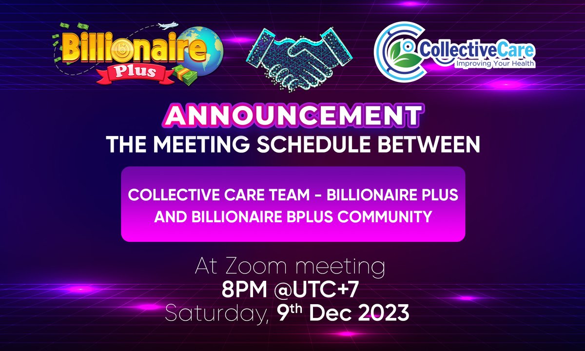 📢📢📢ANNOUNCEMENT🔊🔊

🕹We are pleased to announce that $BPLUS will be converted to $CCM - Collective Care's CCT

👉We would like to announce the schedule of the Zoom meeting between Team Billionaire Plus and Team Collective Care with the community

See ya soon!🫡

#BPLUS