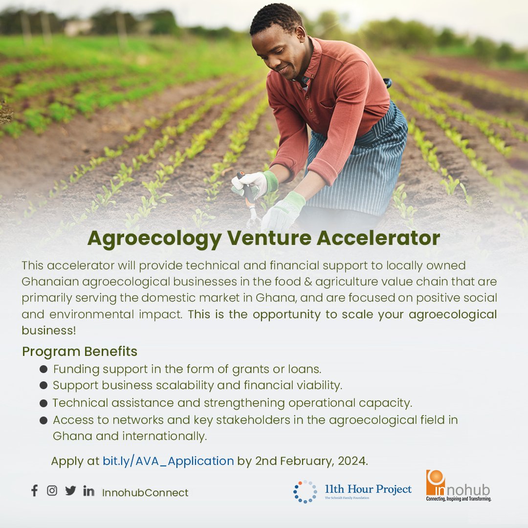 If you are dedicated to creating a positive social, environmental, and economic impact in Ghana through your agricultural practices, this is your chance to amplify your efforts!

Apply to the Agroecology Venture Accelerator at bit.ly/AVA_Application.

#Agroecology #FoodSystems