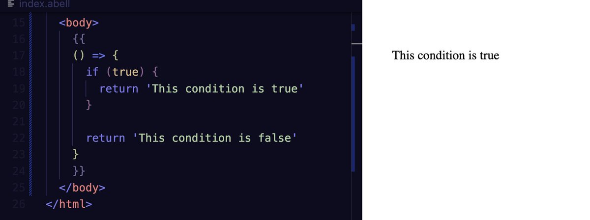 AbellLand's tweet photo. Fun Abell Syntax Tip 💡

If you don't like ternaries or .map loops, you can also define a function, write for loops or if else conditions and return whatever you want printed on the page 🥳 https://t.co/sOayTY0xrb