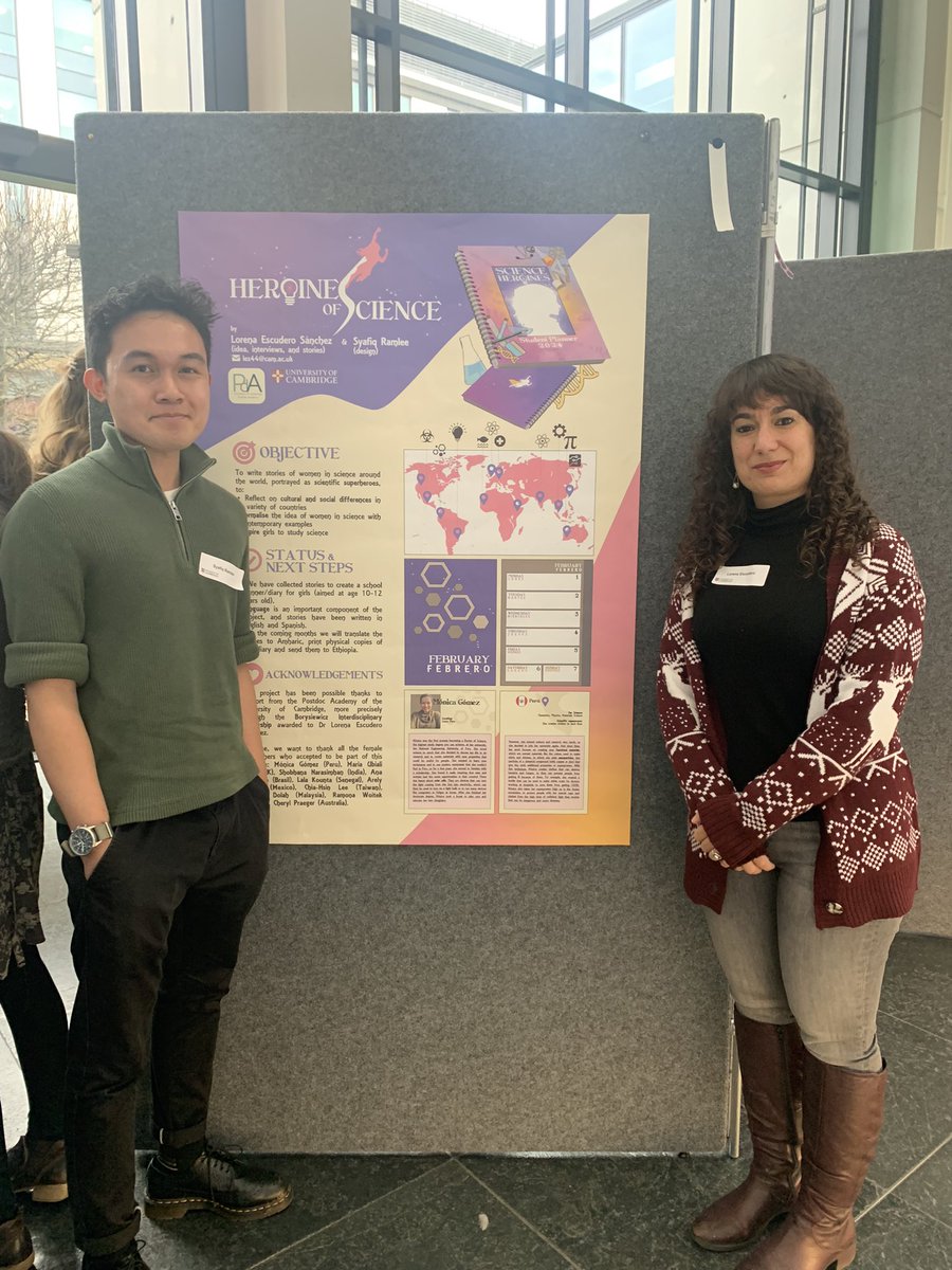 Today we are presenting at the EDI and Culture conference @Cambridge_Uni the project “Heroines of science” I started as a @BorysFellows supported by the @Postdoc_Academy. Come and say hello to @SyafiqRamlee_ and me!