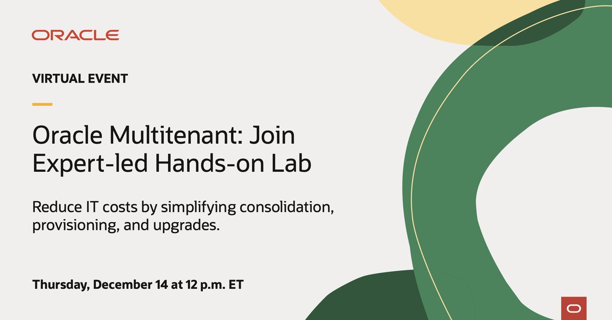 oanapdrr's tweet image. Oracle experts will share best practices and proven techniques to optimize your Oracle #multitenant setup. Join this virtual event on December 14 to unlock cost-saving possibilities.

Registration link: social.ora.cl/6016RJqBq