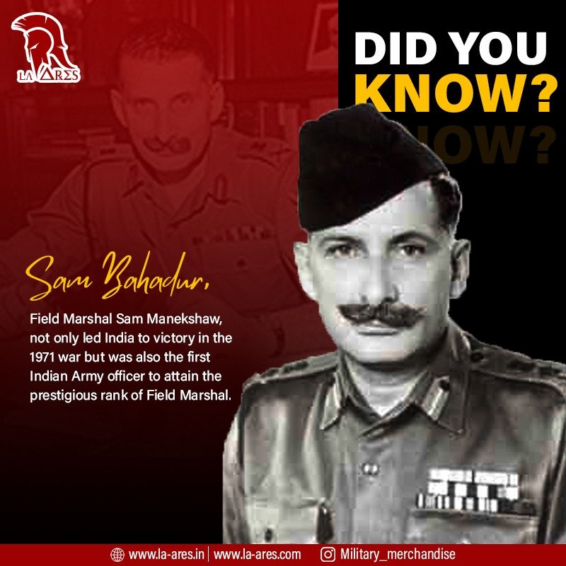 Laares1's tweet photo. Celebrating the indomitable spirit of Sam Bahadur, Field Marshal Sam Manekshaw, a visionary military leader whose achievements shaped the destiny of our nation.
.
.
#LaAres #SamManekshaw #MilitaryLegend #IndianHistory #military #army #airforce #navy #tactical #ww #marine https://t.co/PNMNvdoLQh