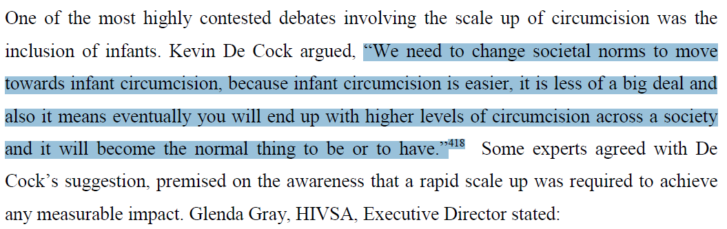 PunchUpPress's tweet photo. It began in 2008 with the @WHO and @CDC's Kevin de Cock: "We need to change societal norms to move towards infant circumcision because...you will end up with higher levels of circumcision across a society. It will become the normal thing to be or to have." https://t.co/Qy0s47cHy2 https://t.co/q1Cofewvvt