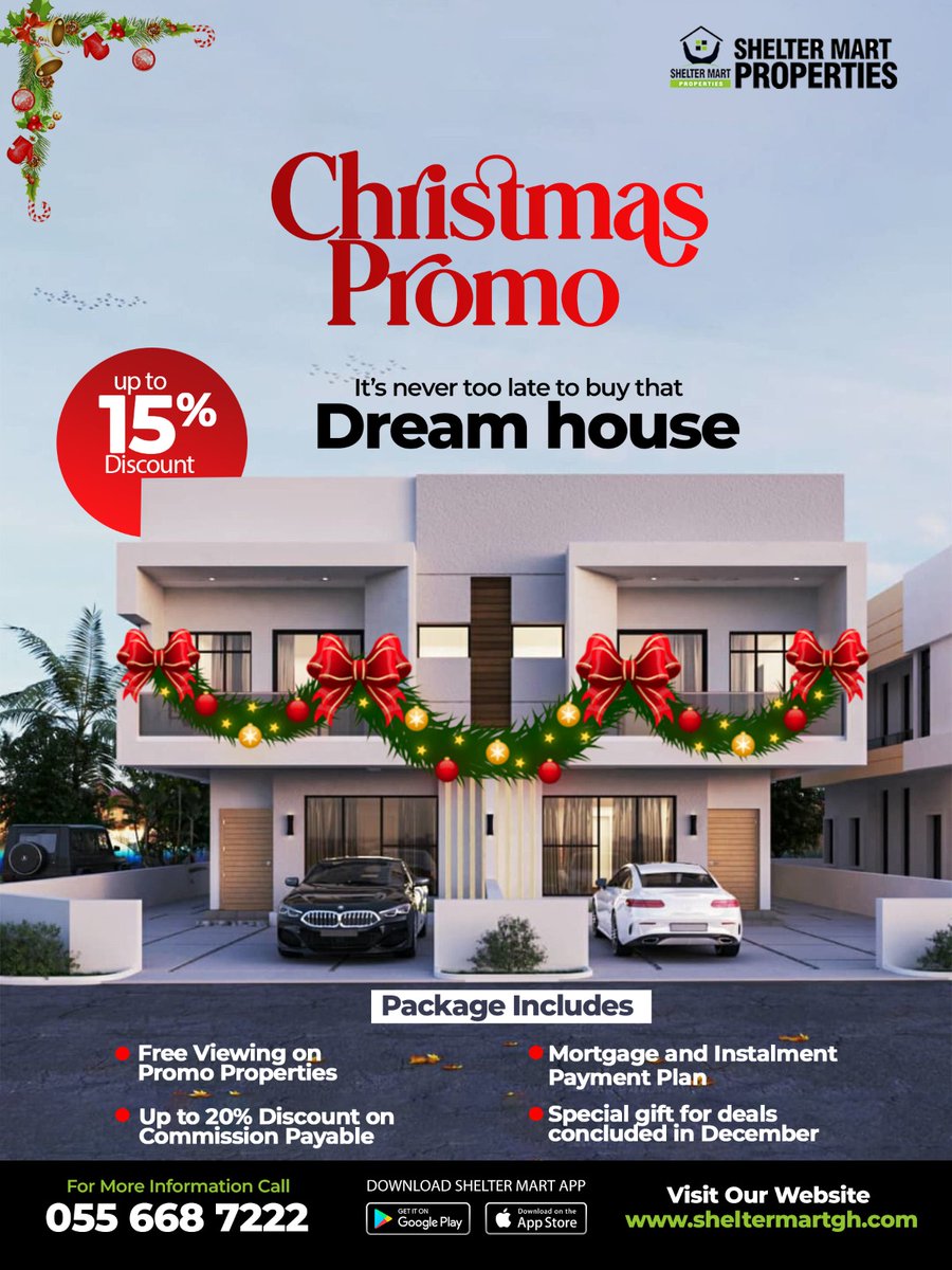 sheltermart's tweet photo. Hurrayyyyyyyyy!!!!!!!!!!!!!!!!!
Have you been waiting all year to buy that dream 🏡 then we’ve got good news for you. 💃🏽🎉🎉🎉
Contact @sheltermart on +233 24 491 0599 | +233 55 668 7222 for Viewing and Further Inquiries. #christmas #discounts #propertyforsale #ownahometoday https://t.co/mgvnHpFhf5