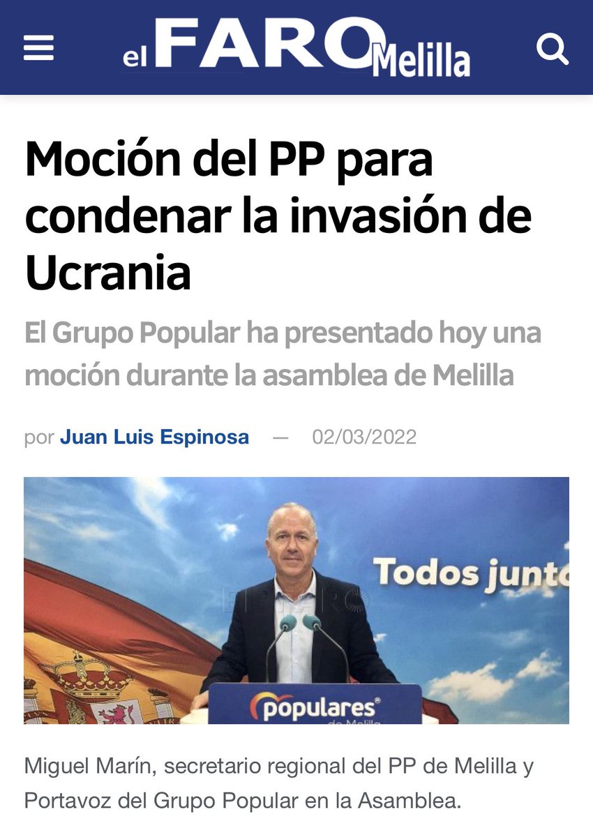 Bussian RM (@bussi_za) on Twitter photo <a href="/cpmelilla/">Coalición por Melilla</a> apoyó en el 2022 esta moción del PP por la invasión de Ucrania.
PP Melilla, en este 2023, ya ha rechazado una interpelación de CPM y está retrasando, fuera de todo plazo reglamentario, debatir una moción para condenar un genocidio contra el pueblo de Gaza y de 🇵🇸. <a href="/cpmelilla/">Coalición por Melilla</a> apoyó en el 2022 esta moción del PP por la invasión de Ucrania.
PP Melilla, en este 2023, ya ha rechazado una interpelación de CPM y está retrasando, fuera de todo plazo reglamentario, debatir una moción para condenar un genocidio contra el pueblo de Gaza y de 🇵🇸.