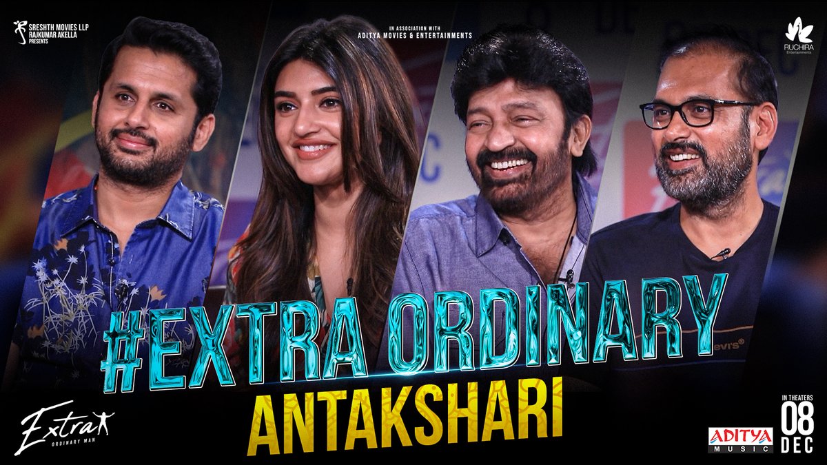 Team #ExtraOrdinaryMan presents a fun-filled special ANTAKSHARI 😄🥳 Full interview out now! - youtu.be/nM6mWkNwAM0 #EXTRA- OrdinaryMan Grand Release Tomorrow Book your tickets now 🎟️ linktr.ee/ExtraOrdinaryM… #ExtraOrdinaryManOnDec8th