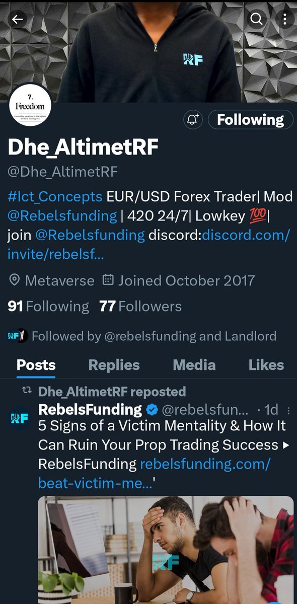 @rebelsfunding @wickedLandlord @Dhe_AltimetRF Done 

#Rebelsfunding #Giveaway #propfirm #forextrader #evaluationgiveaway #propfirmgiveaway

would like to say thank you very much for this opportunity! Best of luck Everyone🔥❤