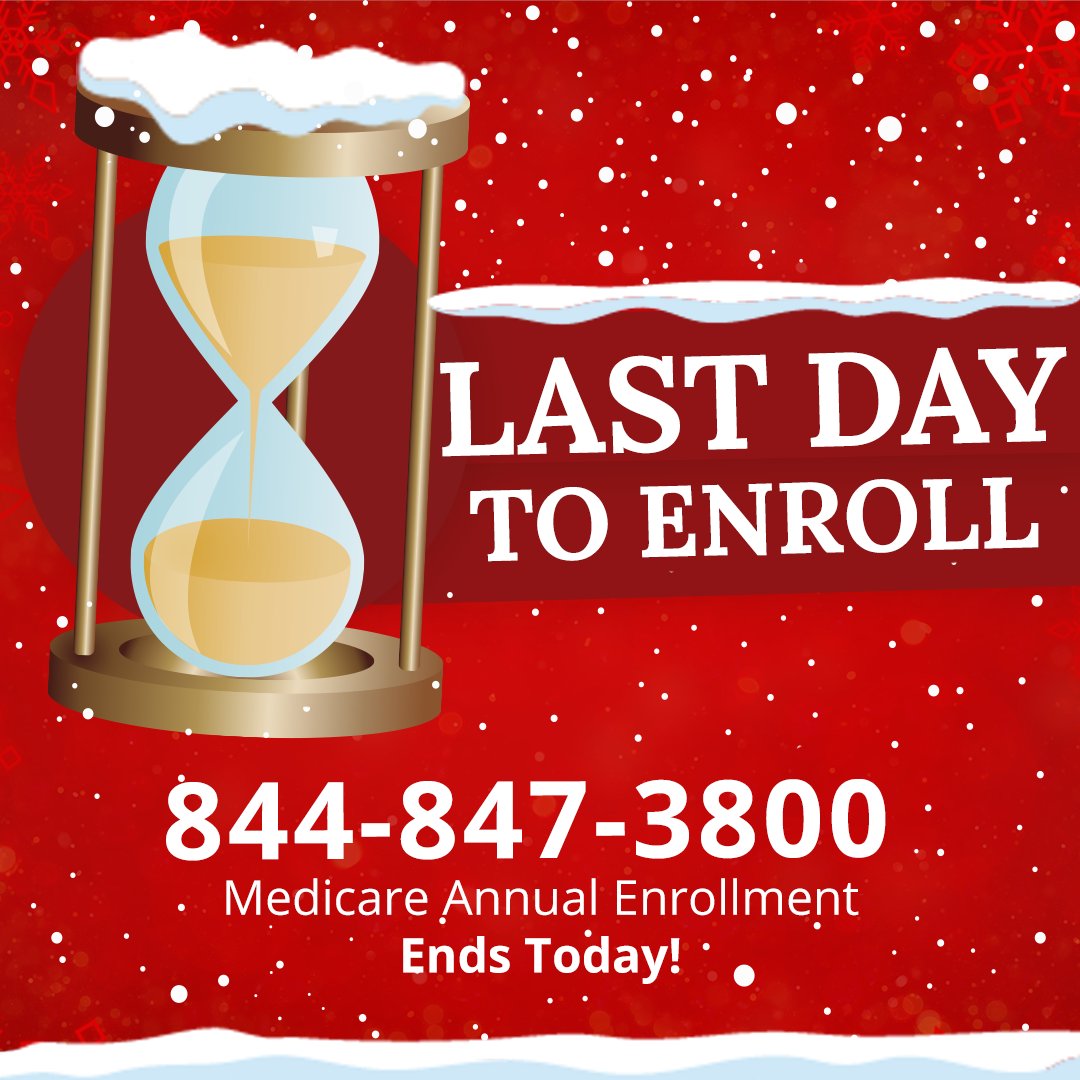 📢 Last call! 📢Today is the final day of the Medicare Annual Enrollment Period, so don't delay! Secure your coverage for 2024 by calling Ensurem now at 844-847-3800 to make sure you're ready for whatever comes your way.