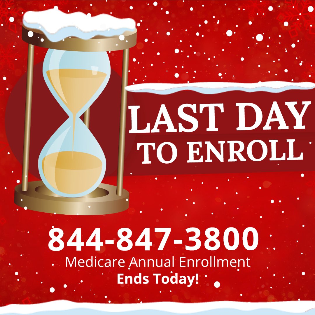 EnsuremLLC's tweet photo. 📢 Last call! 📢Today is the final day of the Medicare Annual Enrollment Period, so don't delay! Secure your coverage for 2024 by calling Ensurem now at 844-847-3800 to make sure you're ready for whatever comes your way. https://t.co/xrxITXk7XE