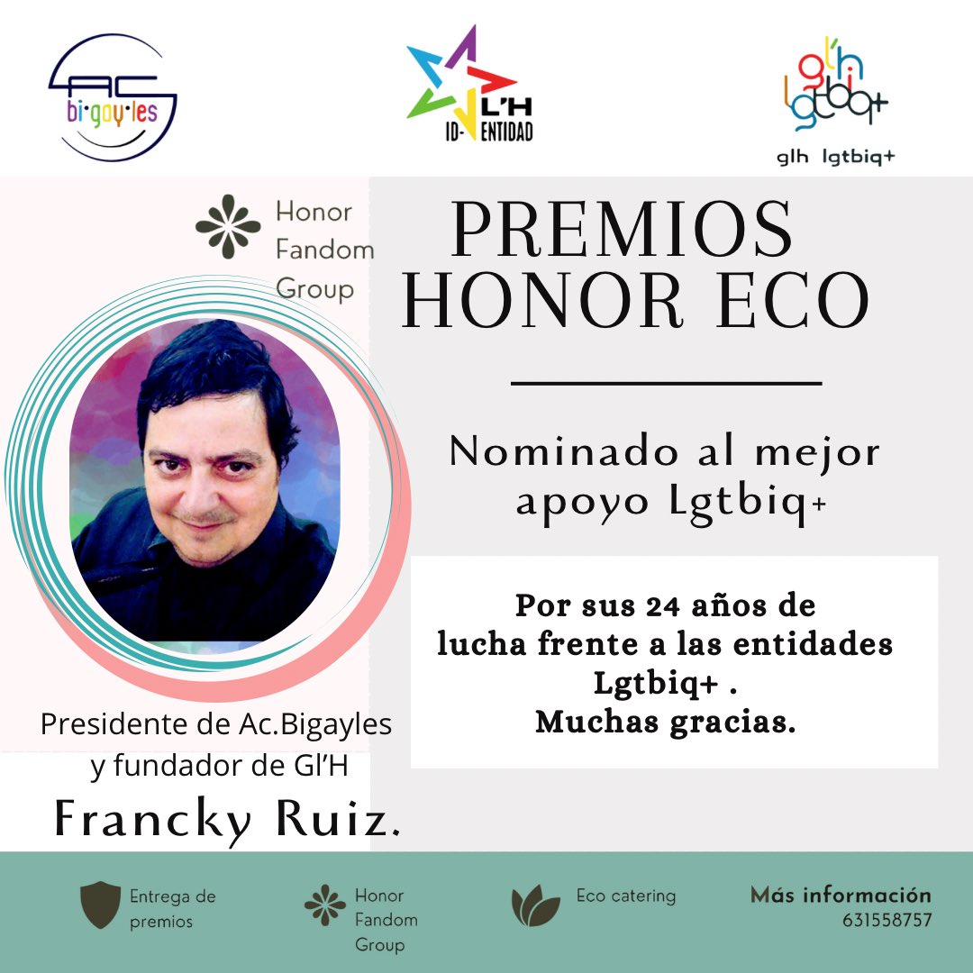 HospiDiversa's tweet photo. Nos alegramos de la nominacion, de nuestro compañero y de las entidades g'lh, Ac Bigayles e Id-entitat que ya es un premio, recordando que no siempre a sido fàcil realitzar todo el trabajo que se a hecho.Por sus 24 años de
lucha frente a las entidades Lgtbiq+ .#lgtbiq #honoreco https://t.co/3Lt7tl2KuO