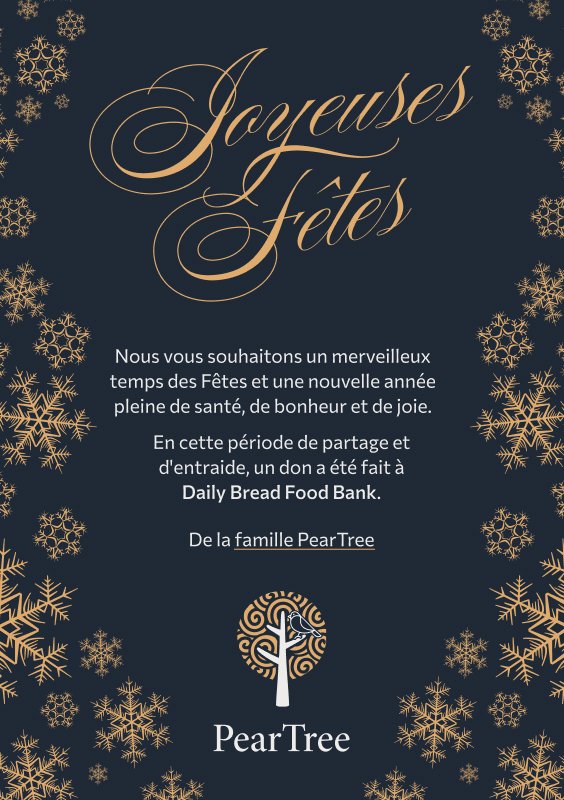 PearTreeCanada's tweet image. Nous vous souhaitons un heureux temps des Fêtes! #PearTreeCanada