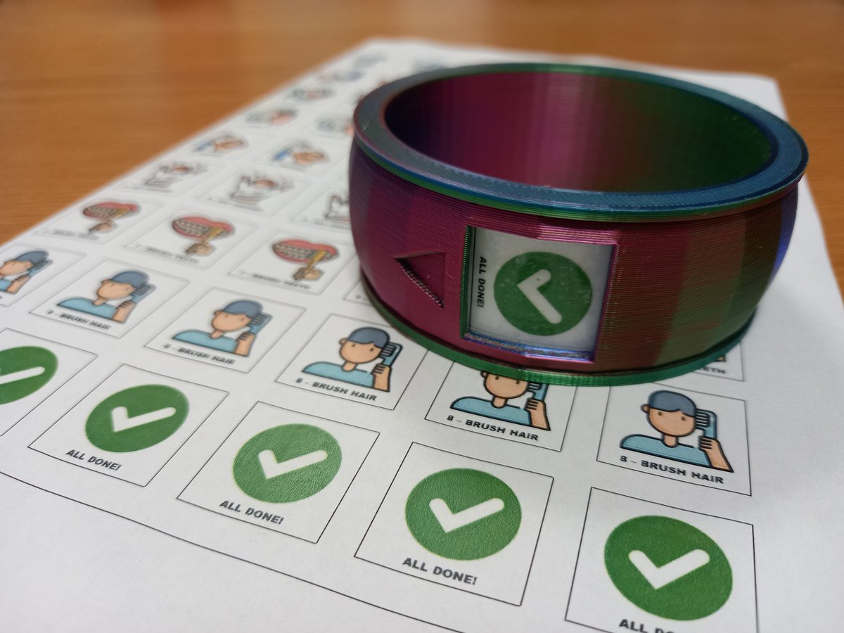 TFlanaganLab's tweet photo. Love it when a plan comes together😅
#Wearable visual schedule / routine planner.
Visual schedule #bangle.
(Potential sensory difficulties aside), could this be useful for those with executive function difficulties in assisting with their personal hygiene routine? @AsIAmIreland https://t.co/u0oklvxbtq