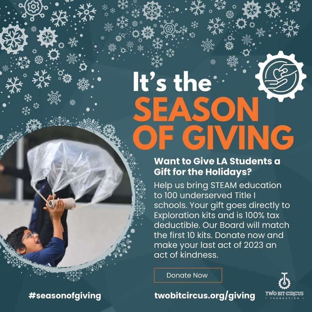 Two Bit Circus Foundation (@2bitfoundation) on Twitter photo Make a lasting impact this year-end by supporting Two Bit Circus Foundation's mission to empower young minds through STEAM education for kids. Together, let's spark curiosity and innovation! INFO VIA THE LINK IN OUR BIO 🚀 #EndOfYearGiving #STEAMEduca… instagr.am/p/C0j3Nl6JyAx/ Make a lasting impact this year-end by supporting Two Bit Circus Foundation's mission to empower young minds through STEAM education for kids. Together, let's spark curiosity and innovation! INFO VIA THE LINK IN OUR BIO 🚀 #EndOfYearGiving #STEAMEduca… instagr.am/p/C0j3Nl6JyAx/