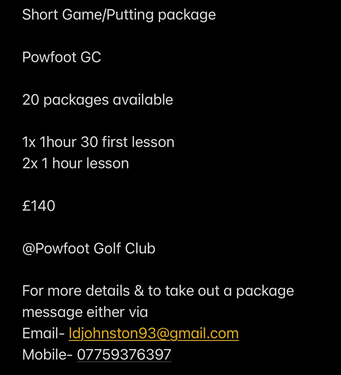 A bit of time before my season starts in 2024 so thought I’d take some time to help some people sharpen the shorter clubs with this package. Limited to 20 on a first come basis. Will be at the first class facilities at @PowfootGC 👌🏼 Message if interested ⛳️