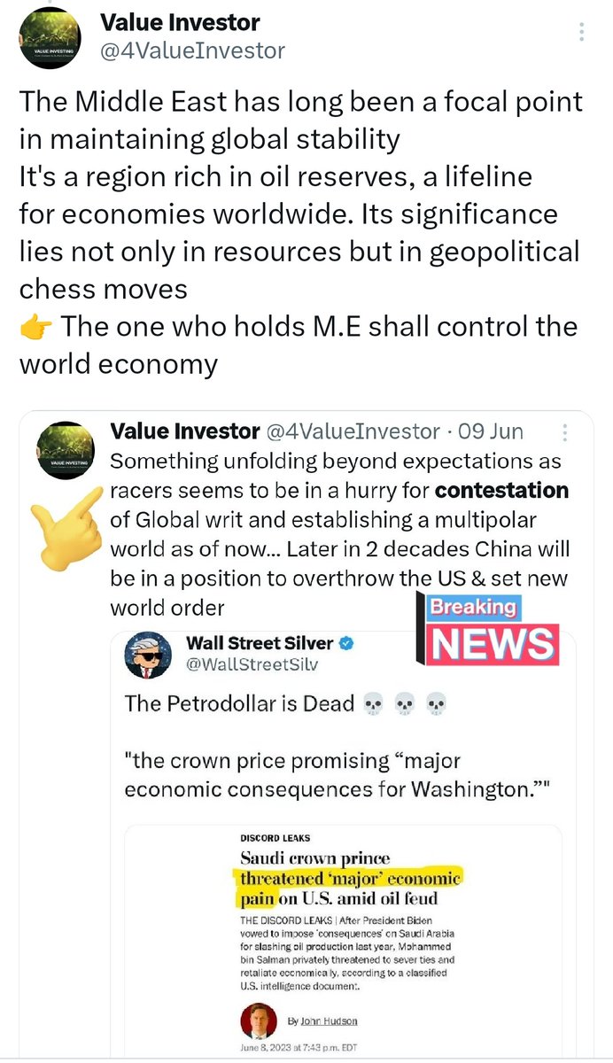 4ValueInvestor's tweet photo. I shall start writing a book now on Middle East and World Politicking tussle for maintaining &amp; overthrowing U.S World Order 
https://t.co/rtdd6lQuYo https://t.co/F9MYBAhOjK