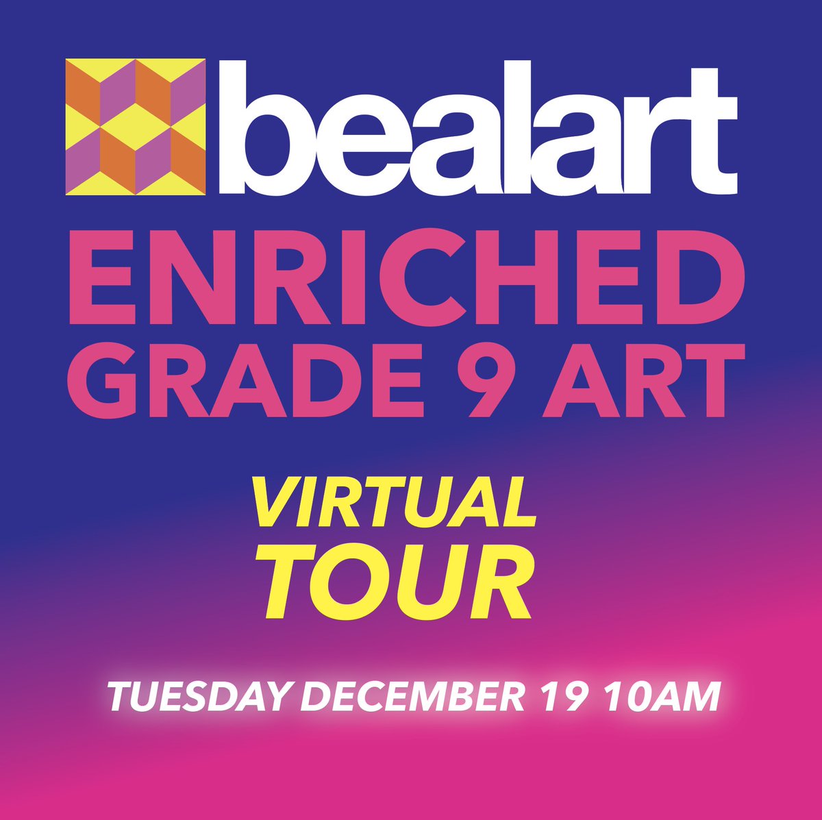 In Grade 8? Looking for a challenging visual art experience in grade 9? Join us at our virtual open house on Dec 19 at 10am! meet.google.com/aow-vpui-xng @tvdsb @hbbeal