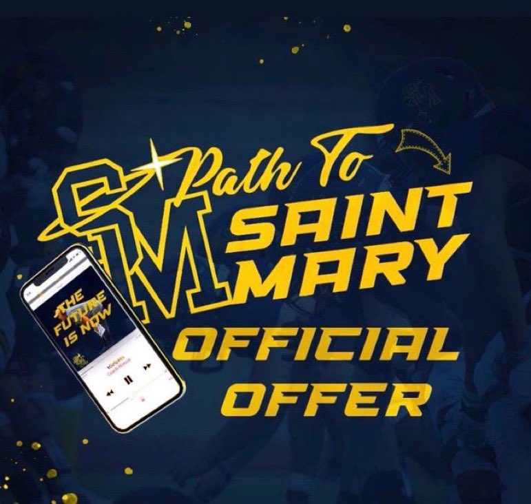 After a great talk with <a href="/coachfern5/">Isai Fernandez</a> and <a href="/CoachLHinson/">Lance Hinson</a> I’m blessed to say I’ve received an offer to the University of Saint Mary’s!
<a href="/Spire_Football/">Spire Football</a> <a href="/GhostsofStPaul/">The Ghosts of St. Paul Football</a> @StPaulF00tball #AGTG