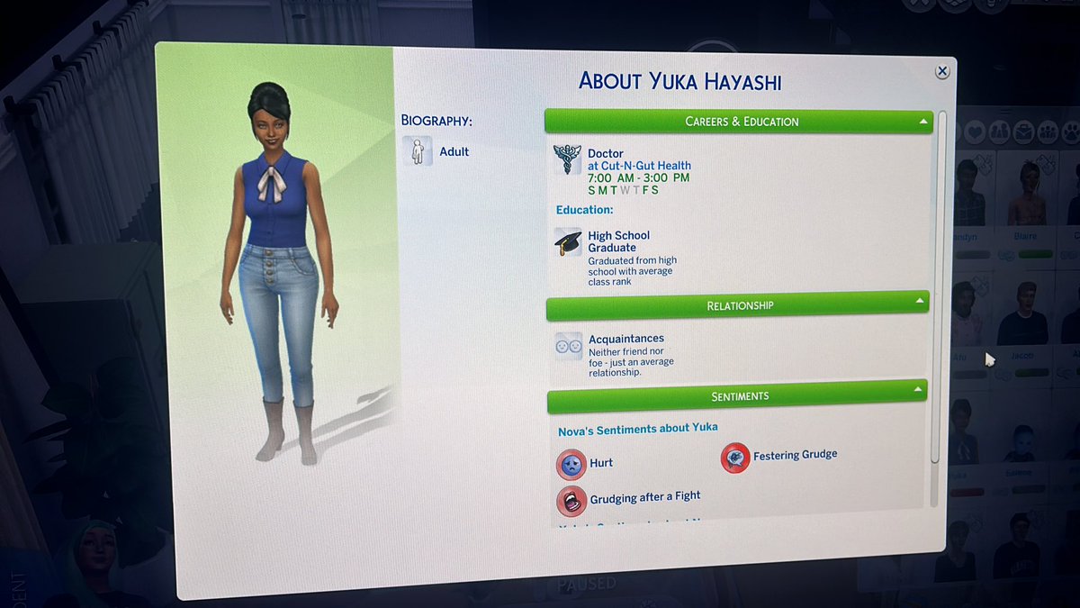 Laura_B14's tweet photo. @TheSims the new update really has broken the game! My sim just fought this sim and they’re still just “acquaintances” - not registering as disliked for the mischief aspiration …. https://t.co/qWxXo55xqx