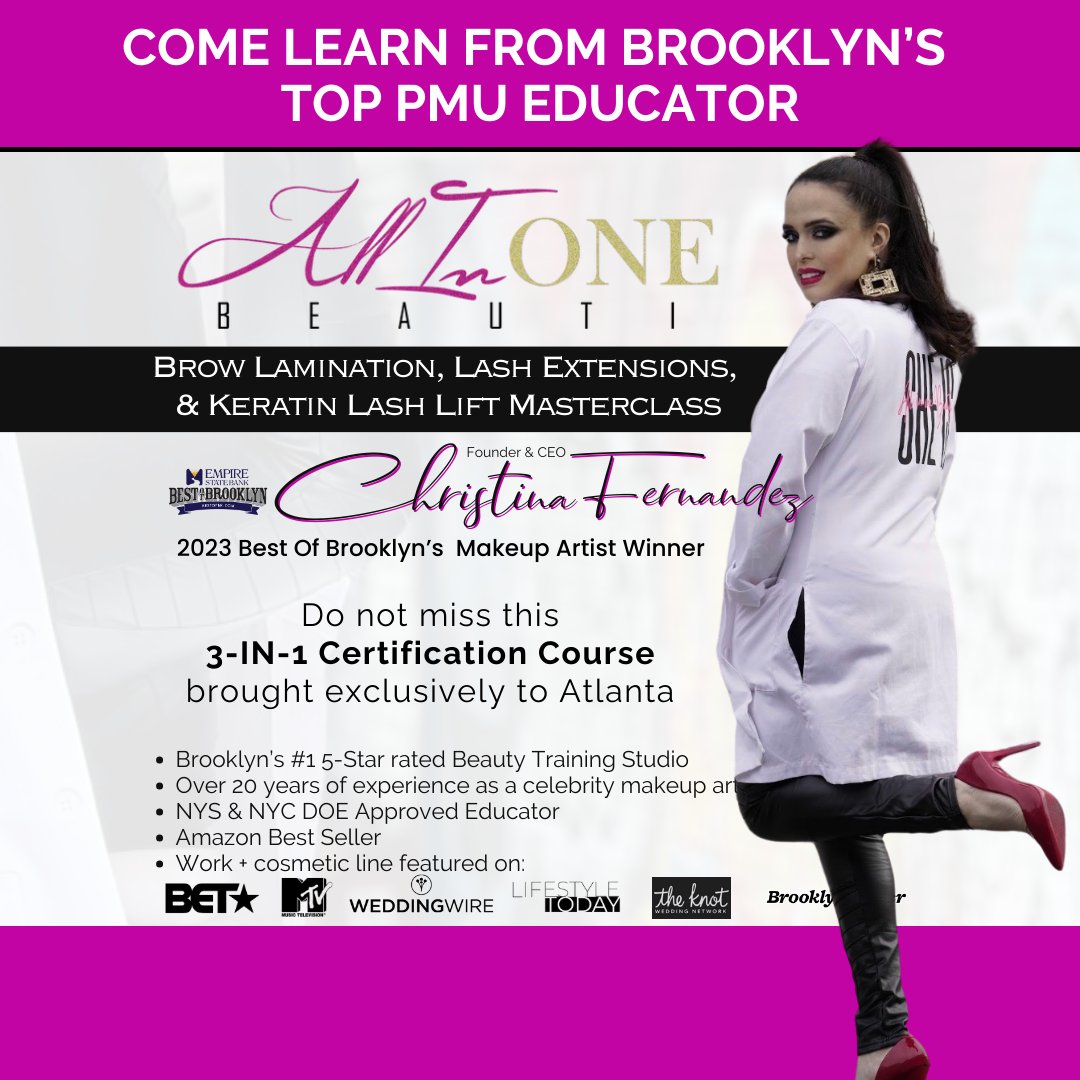 Brow &amp; Lash Certification Classes from Brooklyn's Top Rated PMUA - Headed to Atlanta in December! Don't miss it! 

#atlantaMUA #atlantaPMUA #atlantabeautybusiness #atlantaestitips #atlantabrowtraining #atlantalashcertification 

wix.to/IWTYjt1