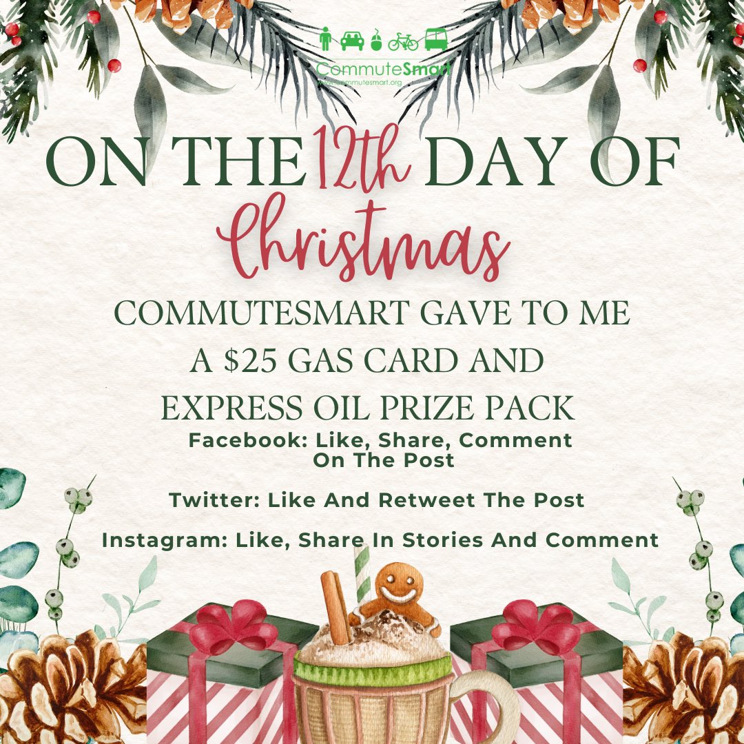 commutesmarter's tweet photo. It’s our absolute favorite time of year! We are excited to kick off our annual 12 Days of Christmas giveaway! On the 12th Day we are giving away an Express Oil Prize Pack and a $25 Gas gift card! #CommuteSmartBham https://t.co/1GspFeoSId