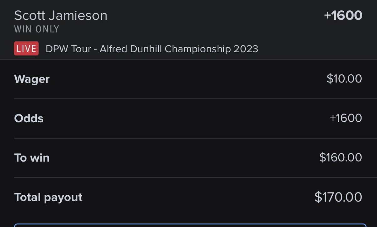 WinningEV's tweet photo. Future play for the #StepUpChallenge 

Scott Jamieson +1600 to win the Alfred Dunhill Championship. 31% EV to Data Golf’s projection. 

If this cashes, the profits will be added as part of the prize pool for this challenge! https://t.co/mERrENHPca