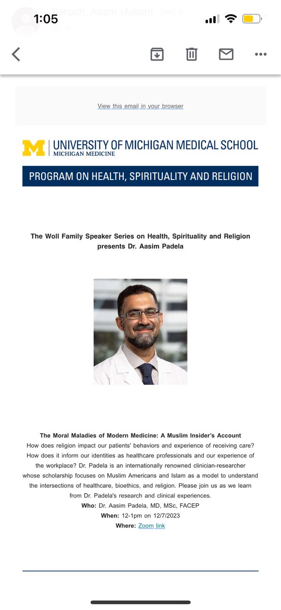 Had the fortune to attend Dr Padela speech organized by the program on health, spirituality and religion -University of Michigan- Thank you Dr kristin for making the space for such insightful discussions. @HSRdirector