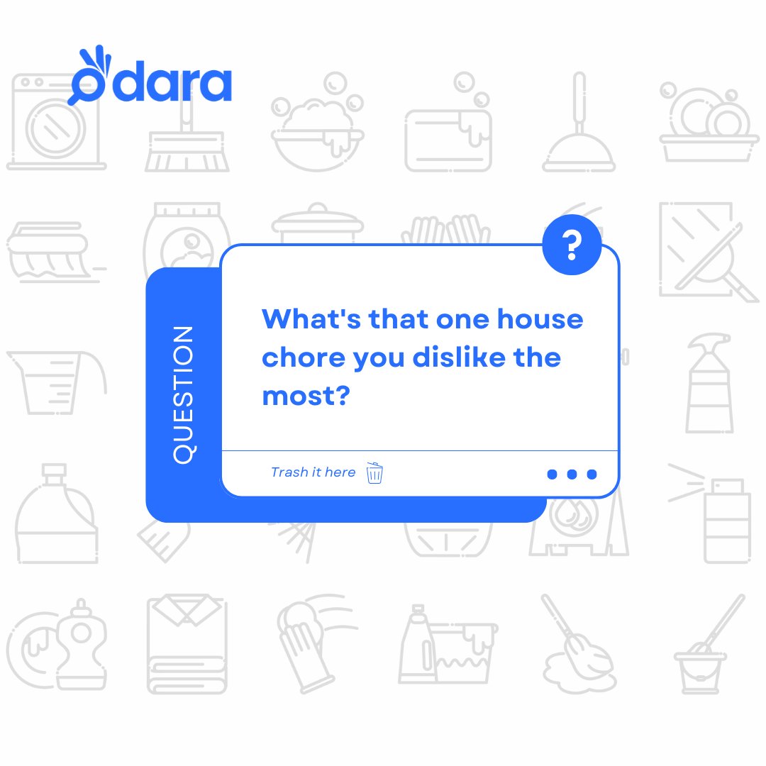 usedaraHQ's tweet photo. What is that one chore? Trash it here 🗑️

#housechore #viralvideo #opay #usedara https://t.co/gelIRVOMCj