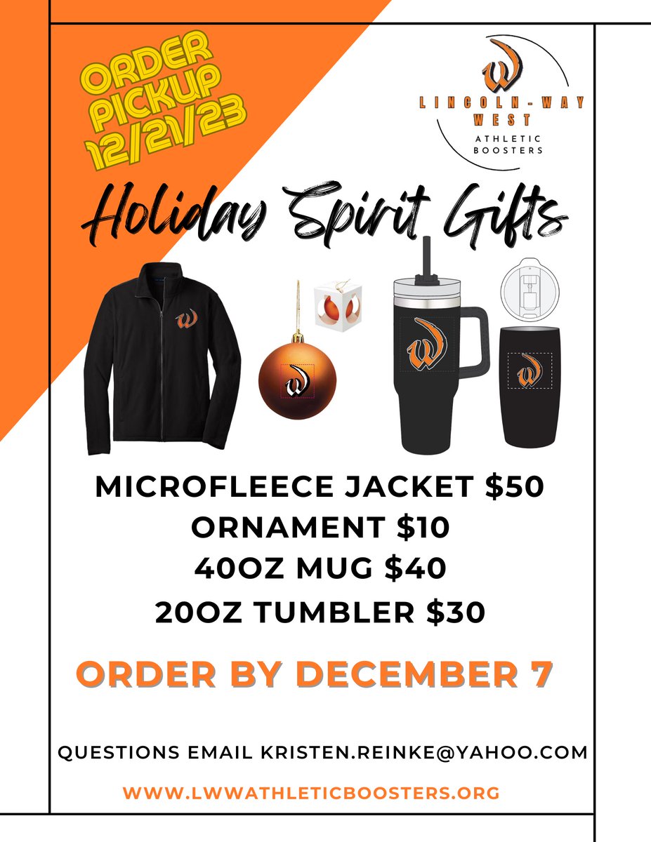 Today is the last day to order these holiday gifts!  Store closes at midnight.
lw210.revtrak.net/lww-athletic-b…