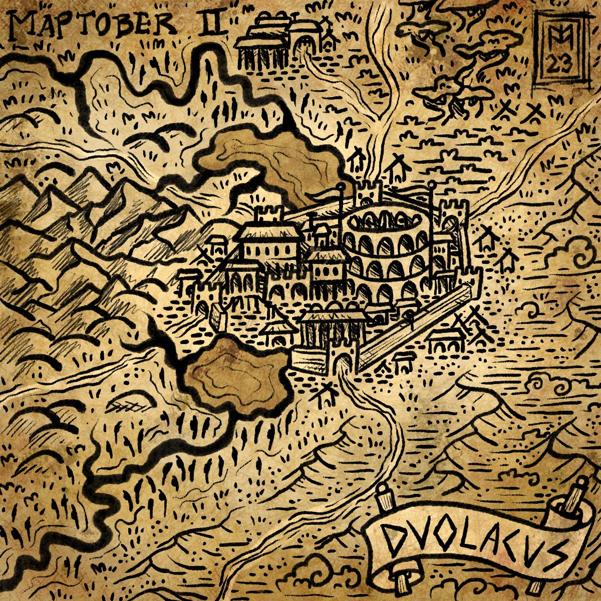 Timelapse time! youtu.be/C-S9Tlhdaas

I didn't get very far in my Inktober-style challenge this year but there's still some stuff worth sharing. This little map is called "All Roads Lead to Duolacus." Check out the making-of video!