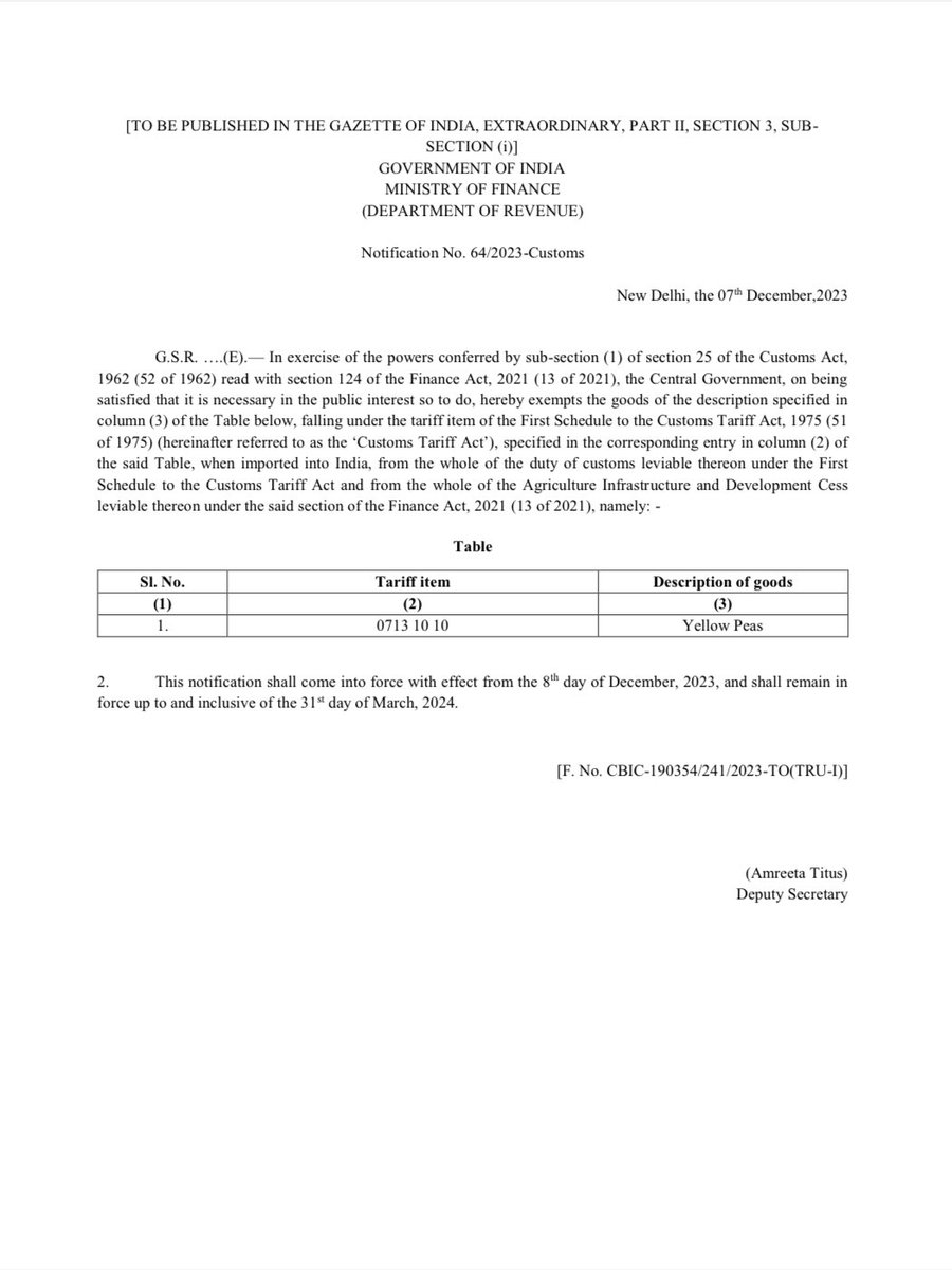 avinashananth's tweet photo. Govt of India 🇮🇳 permits import of yellow #peas until March 2024. https://t.co/qaWgZMXjjv