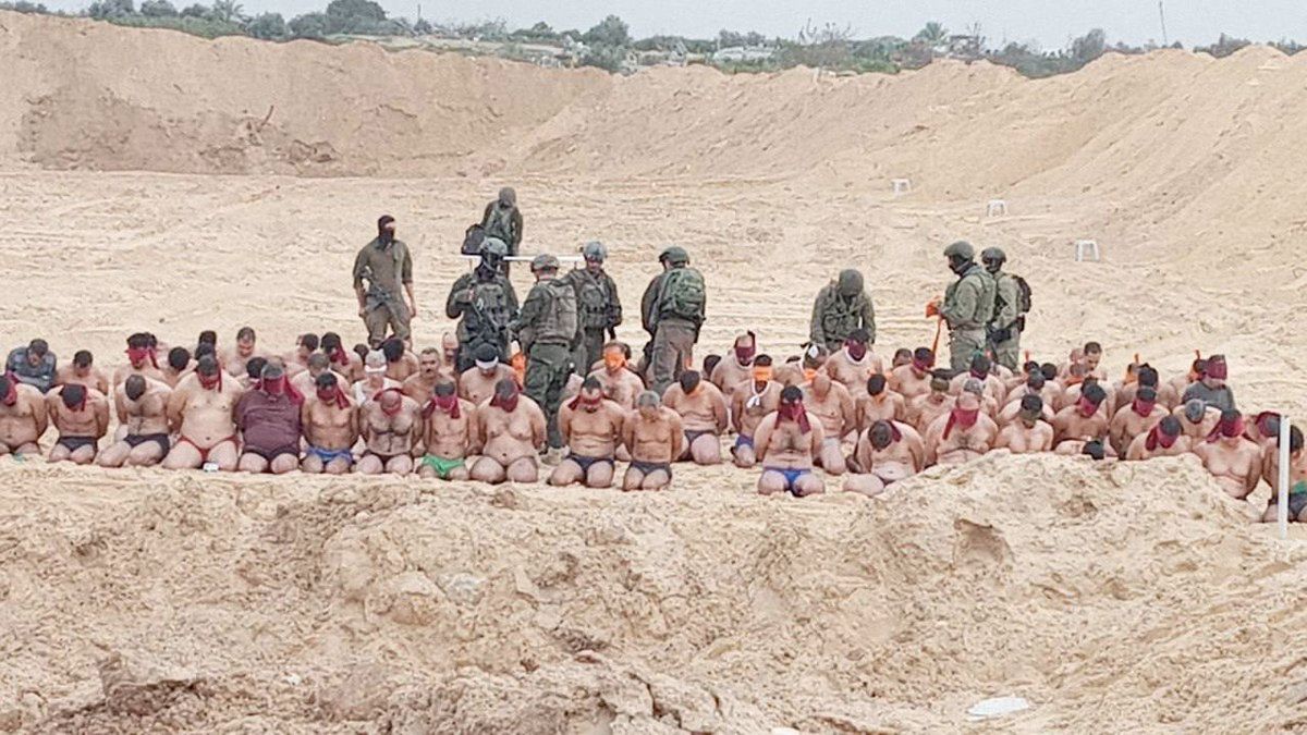 This is an abomination. As Jews, to see this being done in our name... horrifying, despicable, words fail.

This is what our government supports in Gaza. Thousands of children murdered, people being rounded up, stripped, and G-d knows what else.

Ceasefire NOW, end this nightmare