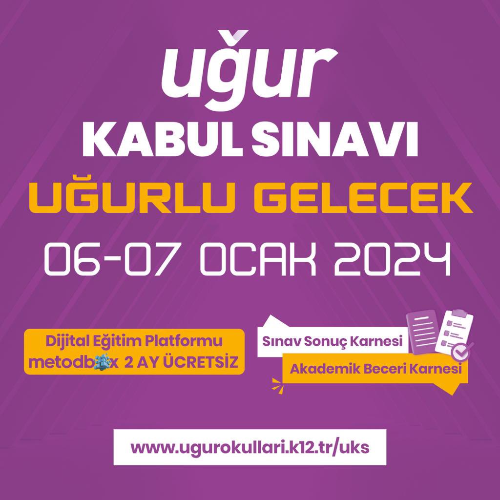 4 ve 11.sınıf kademeleri arasında tüm öğrencilerin katılımına açık Uğur Bursluluk Sınavı
📌Sınavda başarılı olan öğrenciler belirlenen oranlarda eğitim bursu ile ödüllendirilecektir.
#ugurlugelecek 
Sınav başvurusu için;
ugur.stoys.co/sinavbasvuru