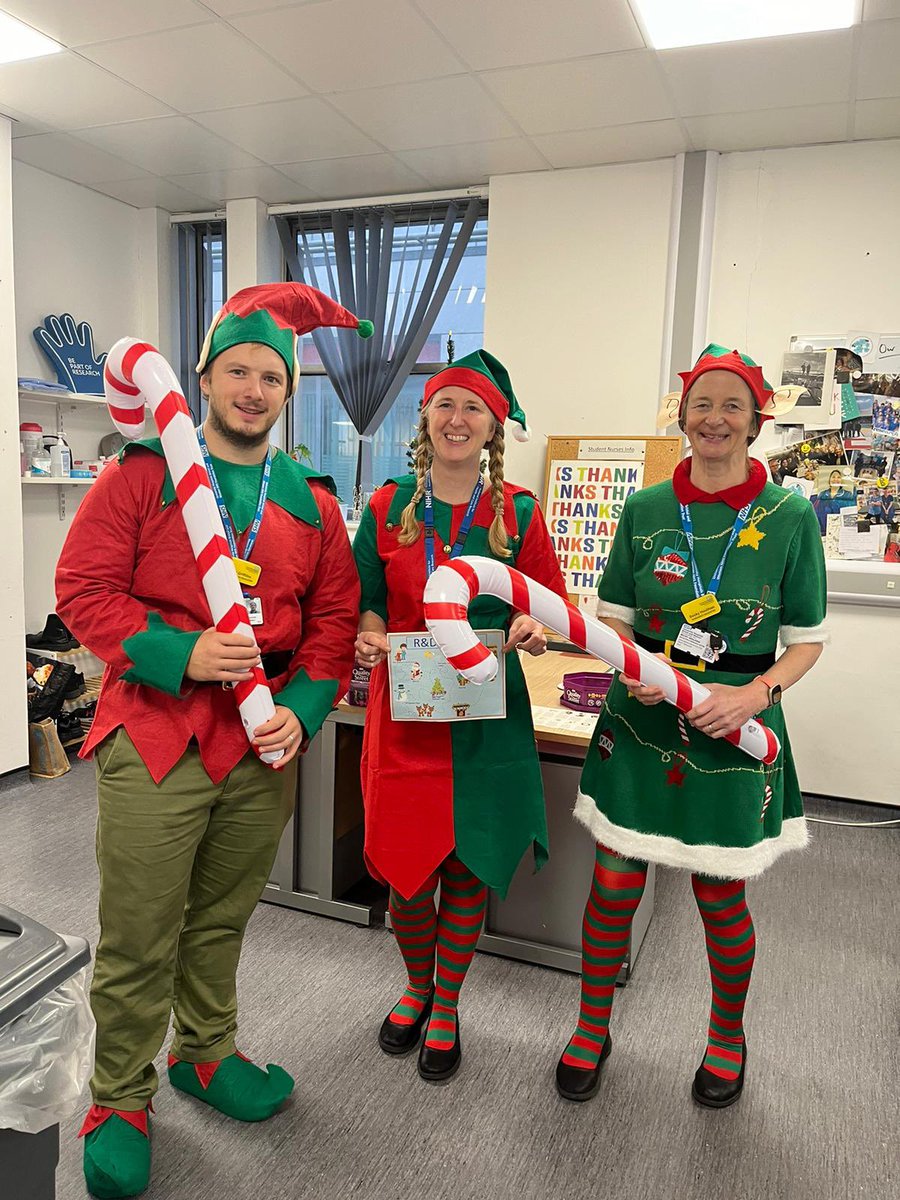 Happy #NationalElfServiceDay  from The UHBW R&amp;D team! The R&amp;D elves took the opportunity to visit research teams across the trust to thank them for all their hard work! They are definitely all on the nice list! <a href="/uhbwNHS/">University Hospitals Bristol and Weston NHS FT</a> <a href="/bwhospcharity/">Bristol & Weston Hospitals Charity</a>