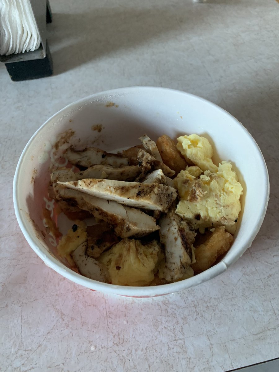 jaxmike74's tweet photo. Who at @ChickfilA thinks this is appropriate to be served to a customer? Grilled chicken breakfast bowl with 3 hash browns 2 clumps of eggs. Please do better! https://t.co/vsAwzwiaOu