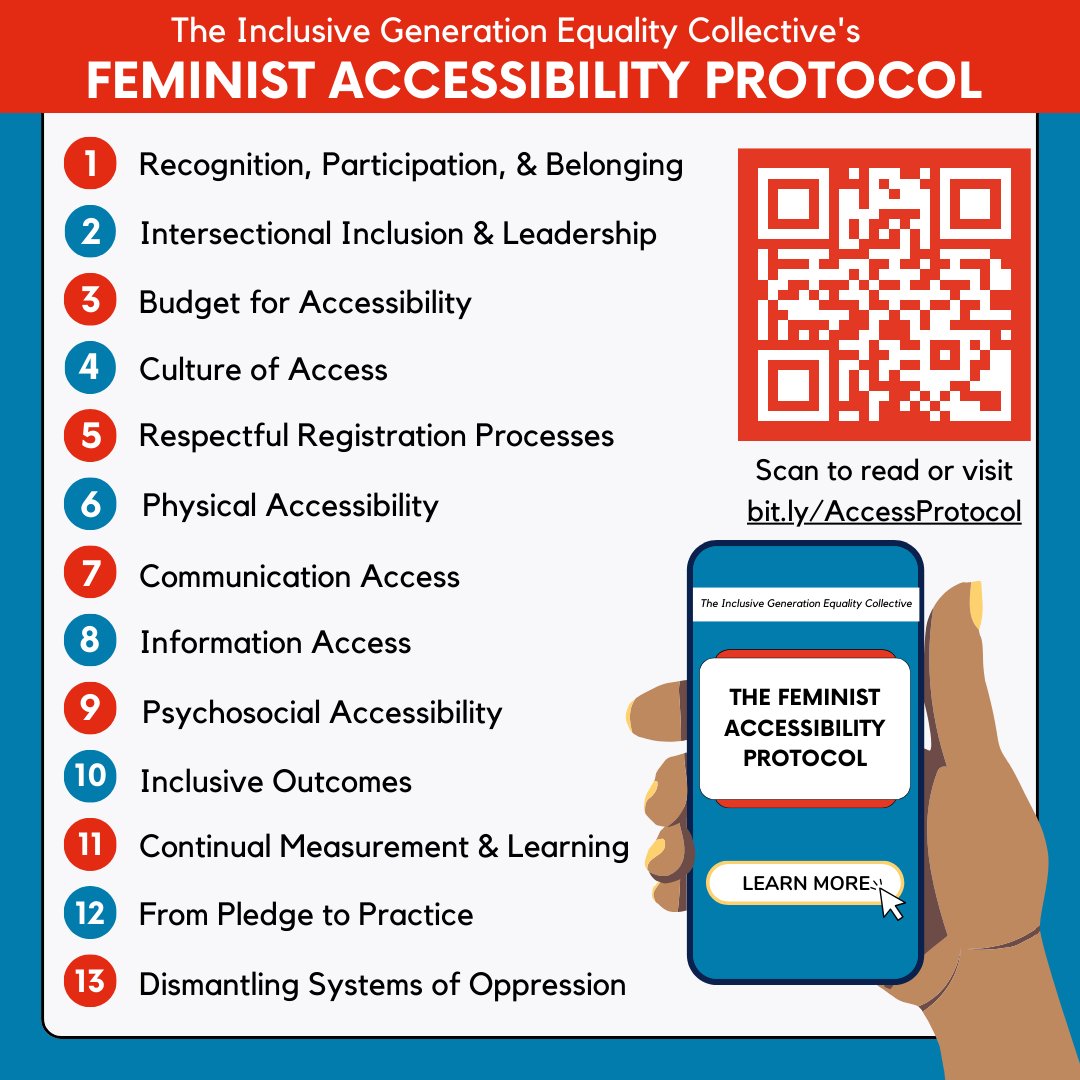 WomenEnabled's tweet photo. 📜 Do you know the 13 commitments of the #FeministAccessibilityProtocol? They are a guide to ensure that feminists with disabilities are included in decision-making spaces on gender equality.

#CommitToAccess

https://t.co/emUaZLzLJl https://t.co/Jk3mJl2qHj