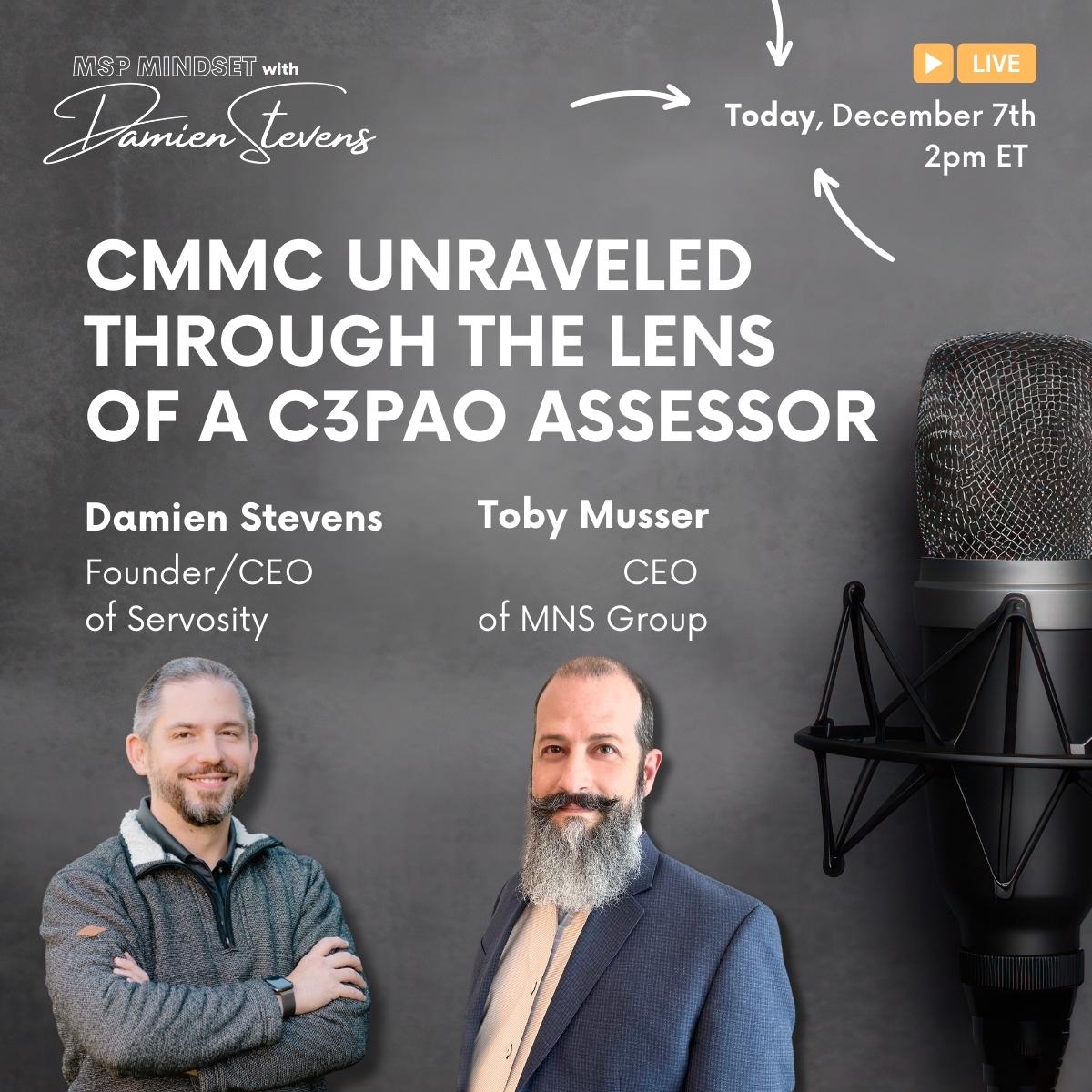 Servosity's tweet photo. Live Today! CMMC Unraveled Through the Lens of a C3PAO Assessor🕵️‍♂️
From an overview of the rule, predictions on its release, and its impact on MSPs.

Register to secure your spot https://t.co/GoCbtCgX9K

#MSPMindset #CMMC #Cybersecurity https://t.co/rGOL2GiG0p