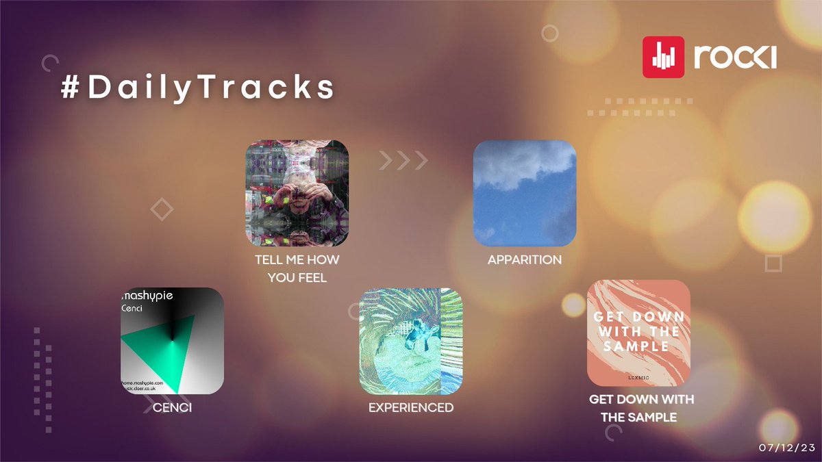 RockiApp's tweet photo. #DailyTracks ๐ช 07/12/23
๐น TELL ME HOW YOU FEEL - https://t.co/z2xh8OWI97
๐ท APPARITION - https://t.co/MQB2eNZ0T0
๐ง CENCI - https://t.co/bfQUHbzE4O
๐บ EXPERIENCED - https://t.co/bOVqdoFkp3
๐ฅ GET DOWN WITH THE SAMPLE - https://t.co/odIvKd1aLM https://t.co/wdgdDSySP4
