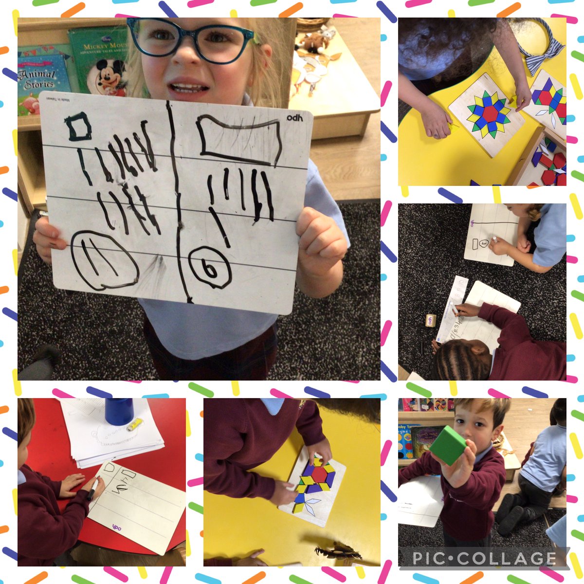 BramblesEYFS's tweet photo. The  children have been focusing on 4 sided shapes in maths. They have been naming the different shapes and discussing their properties.
They  have been on a shape hunt both in and outside  of the classroom hunting for 4 sided shapes in their environment.
#bramblesmaths #eyfs https://t.co/LpqVxVM86s