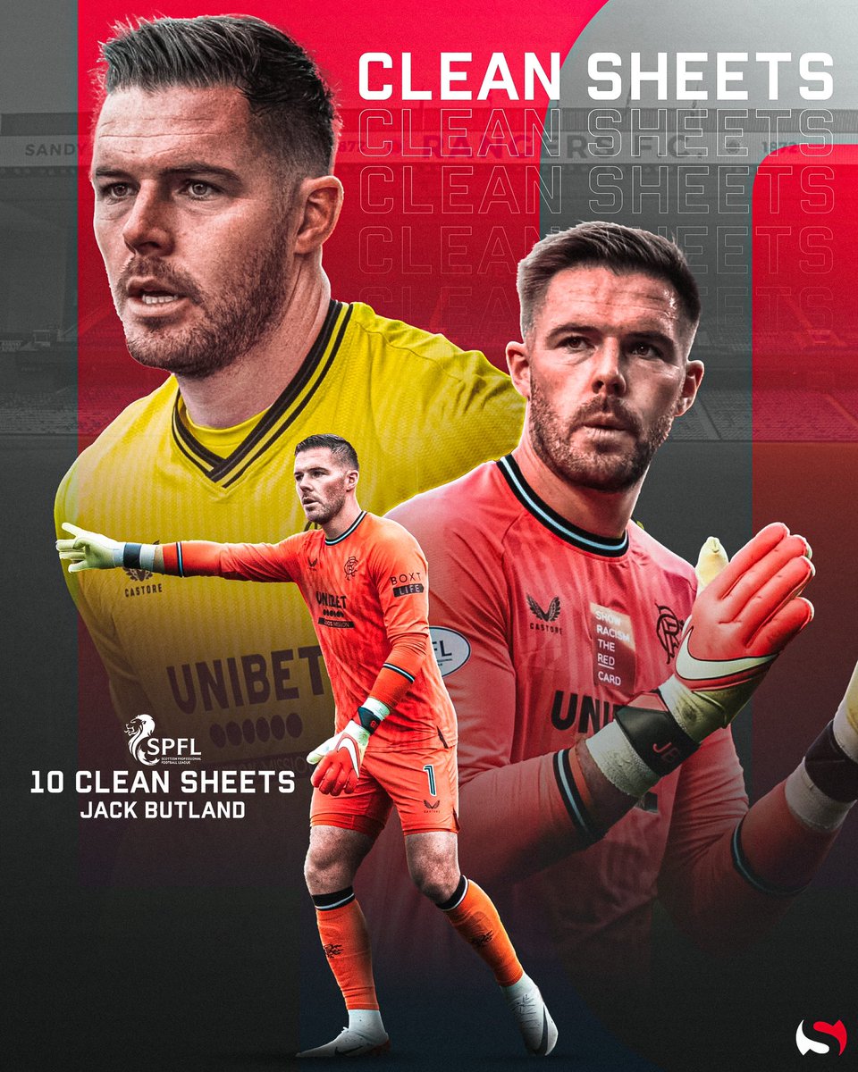 1️⃣0️⃣ 𝘾𝙇𝙀𝘼𝙉 𝙎𝙃𝙀𝙀𝙏𝙎 𝘼𝙉𝘿 𝘾𝙊𝙐𝙉𝙏𝙄𝙉𝙂…⛔️ Well done to @JackButland_One who last night secured his 10th @spflofficial clean sheet of the season. It’s been an impressive start to his @rangersfc career, keep going Jack! 👏👏👏 #rangers #spfl #butland