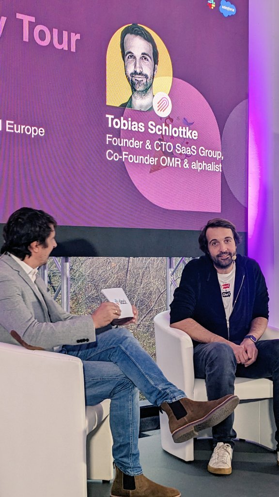 "<a href="/SlackHQ/">Slack</a> is basically our workOS. We use it with all our portfolio companies!" says <a href="/Tobsch/">Tobias Schlottke</a>, founder &amp; CTO of SaaS Group and co-founder of <a href="/officially_omr/">OMR</a> and alphalist. First panel of the day at our #Slack City Tour Berlin at Bridge Studios. Nice location.