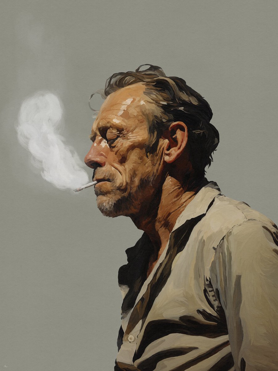 My Latest painting "C. B." is now listed on <a href="/SuperRare/">SuperRare</a>.   

Last collection, i wrote a book for it. But this piece defies the need for context. Read "The Postman" or "Ham On Rye" and you'll get the Anti-Chad essence of it.  

Painted on a 12000x16000px canvas.  

Link below 👇